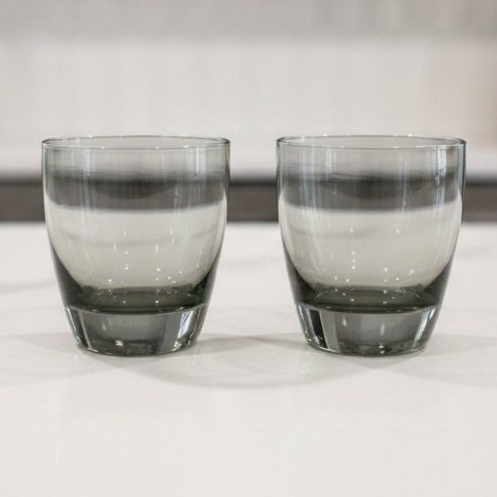 Libbey Smoke Gray Glass Tumblers, Set of 2, Vintage Weighted Bottom Glassware